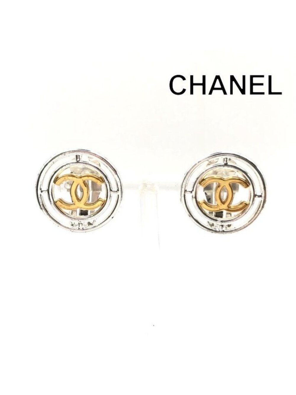 Chanel CC Logo Round Earrings Gold Silver